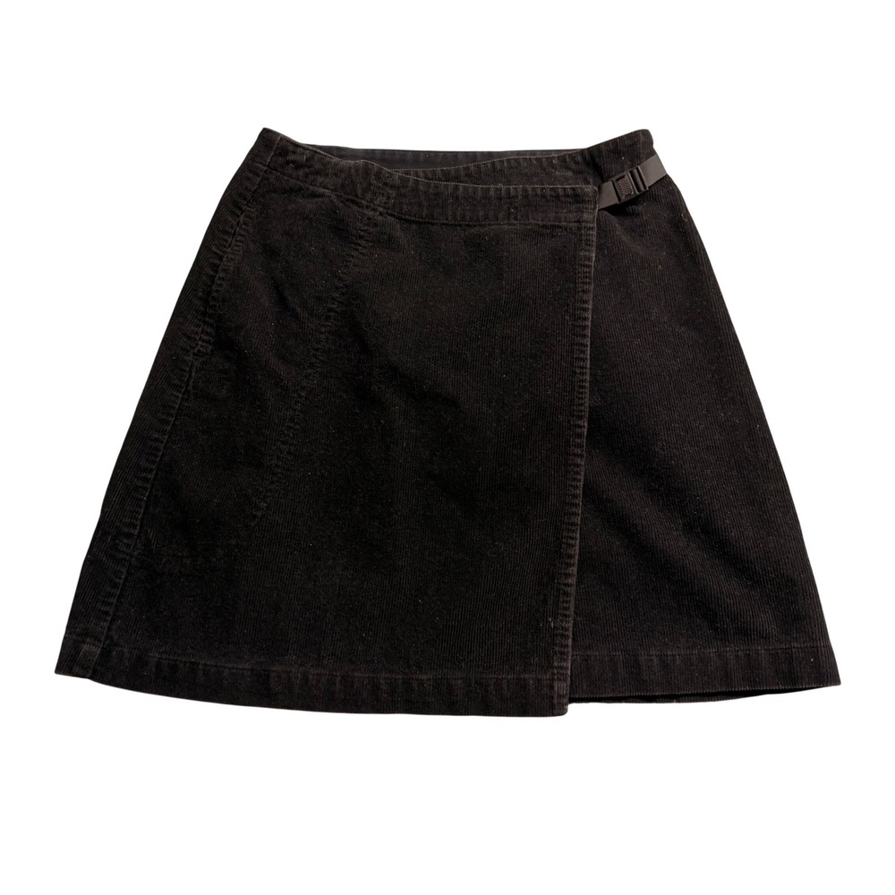 Patagonia Black Organic Cotton Corduroy Wrap Skirt Womens Size 8 A-Line Buckle